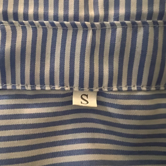 Light Blue Pinstriped Lace and Pearl Sleeved Shirt Dress - Picture 6 of 6